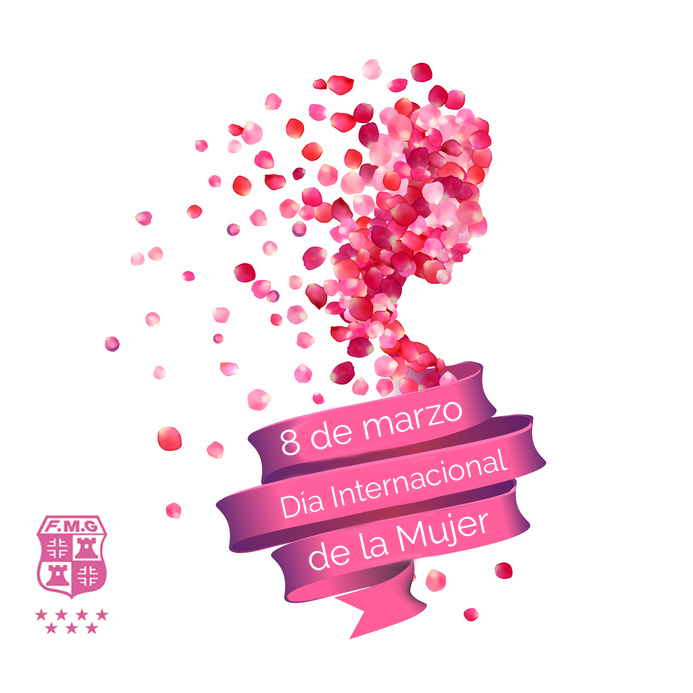 8 march. Happy Woman's Day! Silhouette of a woman of pink rose p